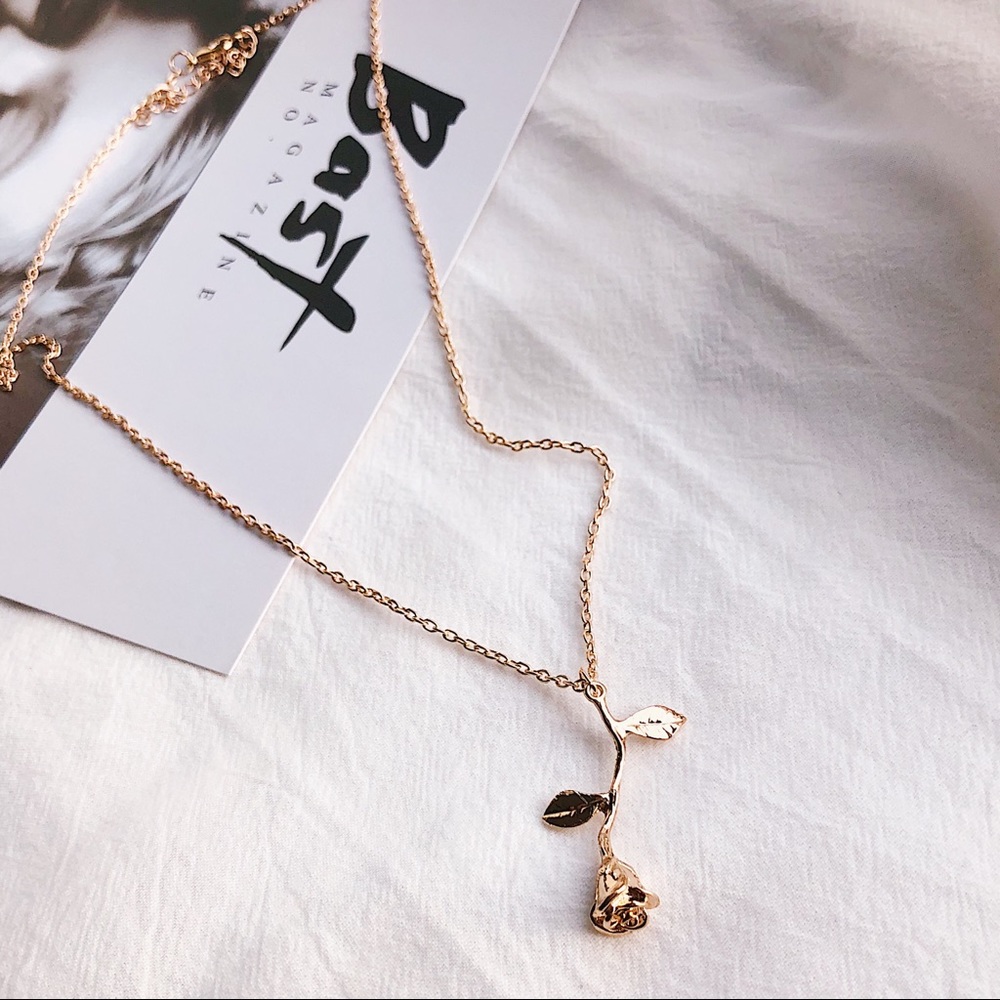 Gold Dainty Minimalist Rose Necklace - Picture 5 of 6